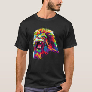 Bright Colourful Cool Lion Head Face Pop Cool Art  T-Shirt