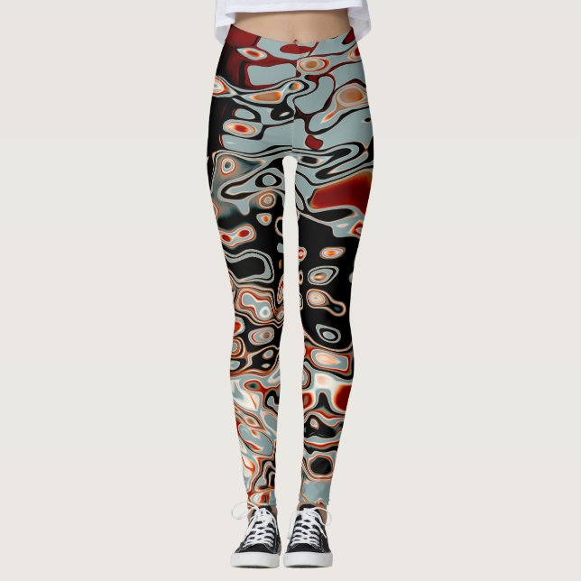 Bright Colourful Crazy Wavy Abstract Pattern Leggings (Front)