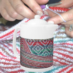 Bright Colourful Crocheted Pattern<br><div class="desc">This beautiful white teapot looks to be wrapped in a crocheted teapot cozy.  This teapot cosy is actually the photographic image of a crochet pattern of bright and pretty multi colours of pink,  blue,  green and purple.
This is original arts and crafts photography by JLW_Photography.</div>
