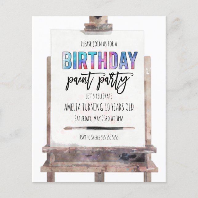 Bright Colourful Easel Virtual Paint Party Birthda (Front)