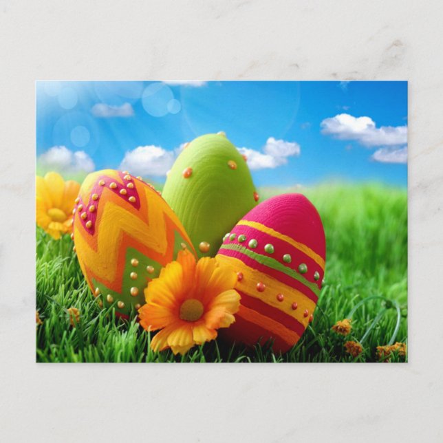 Bright Colourful Easter Egg design Holiday Postcard (Front)