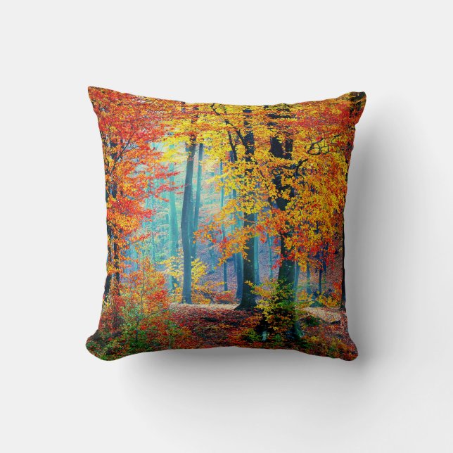 Bright Colourful Fall Forest Trees Throw Pillow (Front)