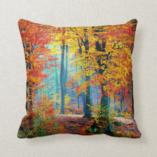 Bright Colourful Fall Forest Trees Throw Pillow