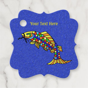 Bright Colourful Fancy Fish on Vibrant Sparkle Blu Favour Tags