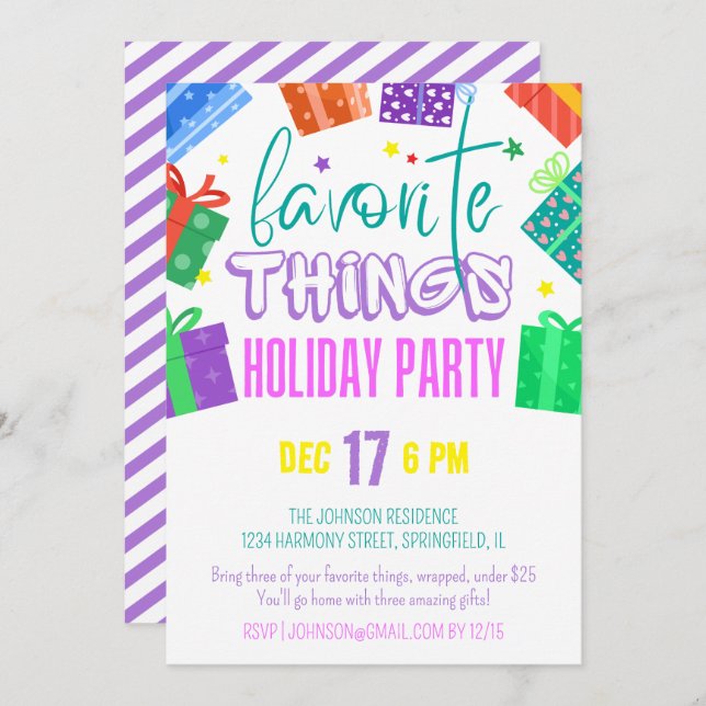 Bright Colourful Favourite Things Christmas Party Invitation (Front/Back)