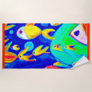 Bright Colourful Fish Patterns Painting. Buy Now Beach Towel
