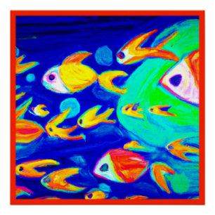 Bright Colourful Fish Patterns Painting. Buy Now Poster