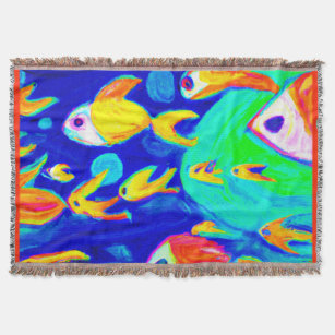 Bright Colourful Fish Patterns Painting. Buy Now Throw Blanket