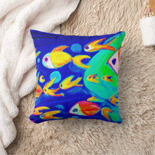 Bright Colourful Fish Patterns Painting. Buy Now Throw Pillow