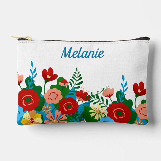 Bright Colourful Floral Bouquet Personalised Accessory Pouch (Front)