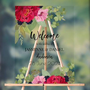 Bright & Colourful Floral Garden Bouquet Wedding  Acrylic Sign