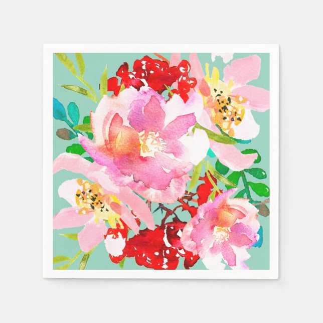 Bright Colourful Floral Napkins (Front)
