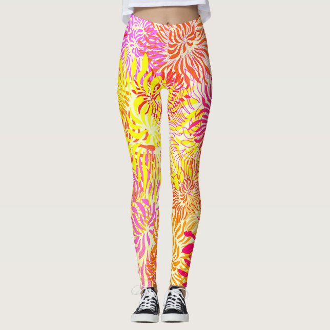 Bright Colourful Floral Spring Leggings (Front)
