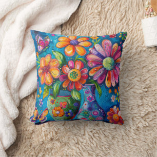 Bright Colourful Floral Throw Pillow