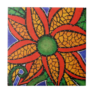 Bright Colourful Flower Art Ceramic Tile