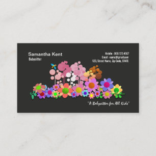 Bright Colourful Flowers Galore Nanny Business Card
