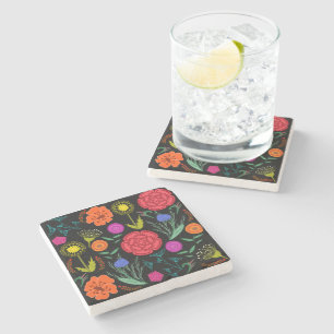 Bright Colourful Flowers Marble Stone Coaster