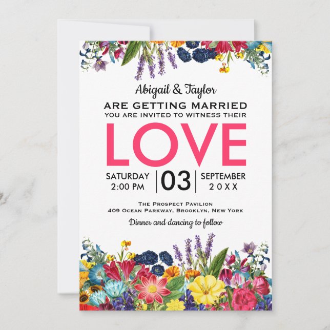Bright Colourful Flowers Summer Wedding Invitation (Front)