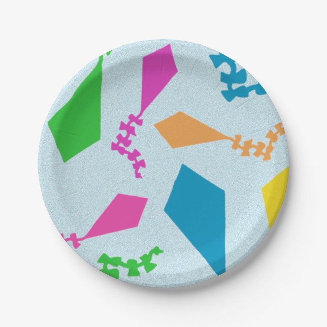 Bright Colourful Flying Kites in the Sky Paper Plate (Front)