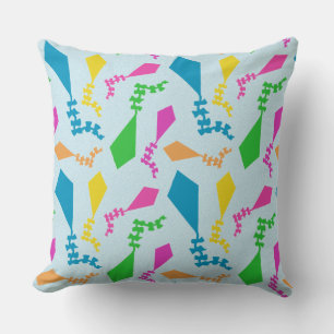 Bright Colourful Flying Kites in the Sky Throw Pillow