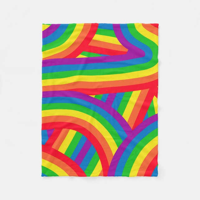 Bright Colourful Fun Rainbow Stripes Pattern Fleece Blanket (Front)