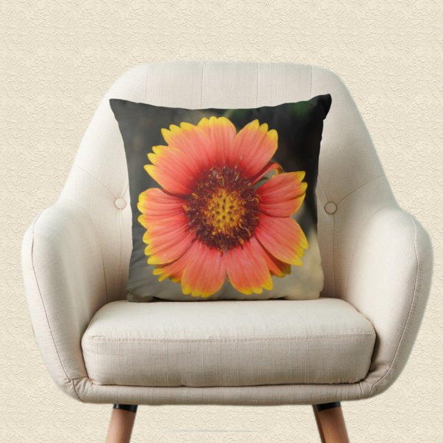 Bright Colourful Gaillardia Sunflower Floral Throw Pillow (Creator Uploaded)