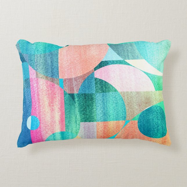 Bright, Colourful Geometric Abstract Accent Pillow (Front)