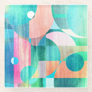 Bright, Colourful Geometric Abstract Glass Coaster
