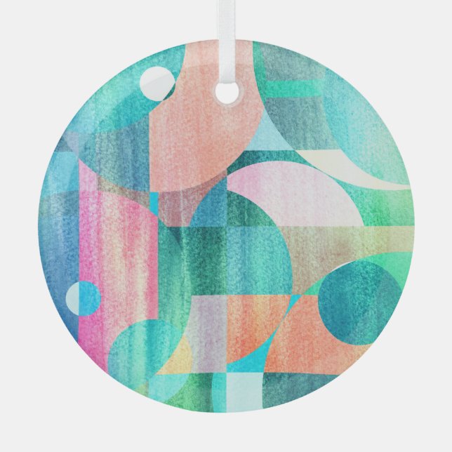 Bright, Colourful Geometric Abstract Glass Ornament (Front)