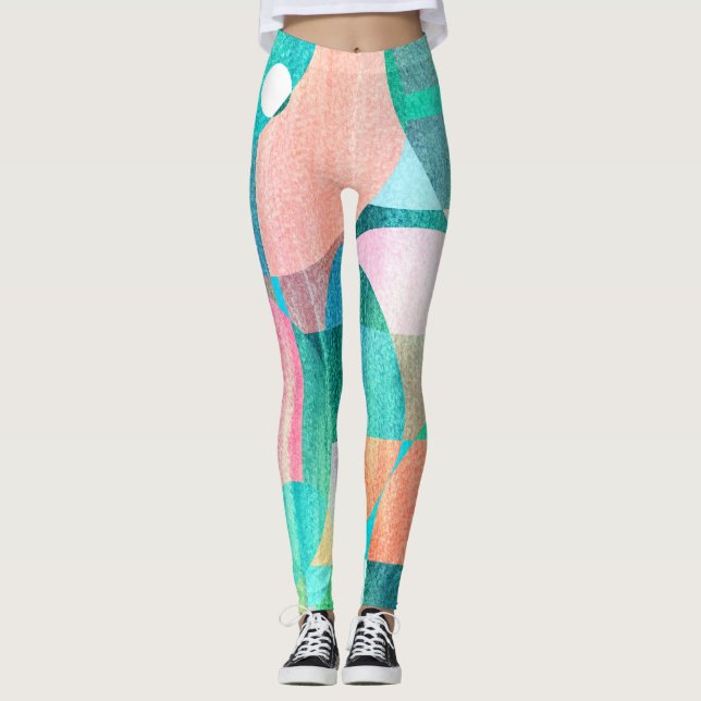 Bright, Colourful Geometric Abstract Leggings (Front)