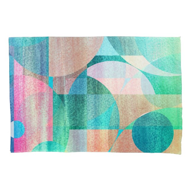 Bright, Colourful Geometric Abstract Pillowcase (Front)