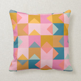 Bright Colourful Geometric Patchwork Shapes Throw Pillow