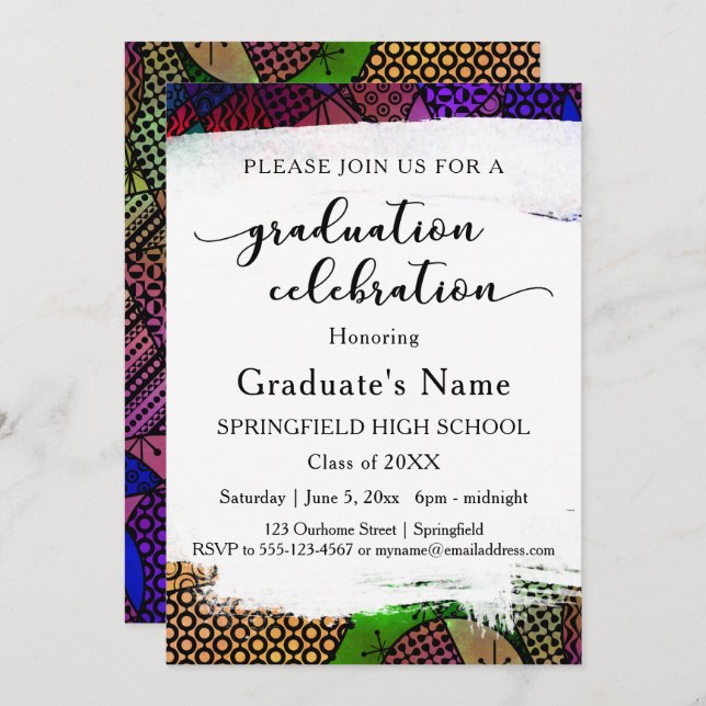 Bright Colourful Geometric Pattern Graduation Part Invitation (Front/Back)