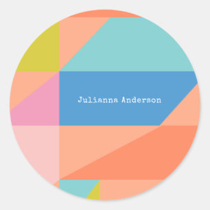 Bright Colourful Geometric Shapes Personalized Nam Classic Round Sticker