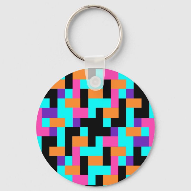 Bright Colourful Geometric Square Pattern Keychain (Front)