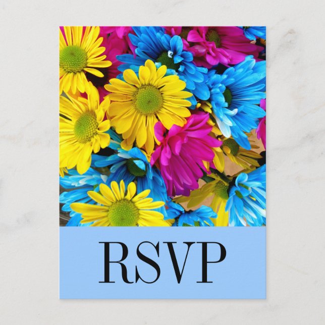 Bright Colourful Gerber Daisy Bouquet RSVP Postcar Invitation Postcard (Front)
