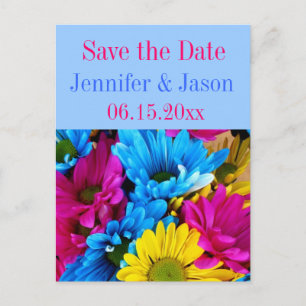 Bright Colourful Gerber Daisy Bouquet Save the Dat Announcement Postcard
