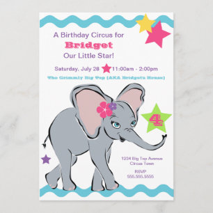 Bright Colourful Girl Elephant Star Invitation