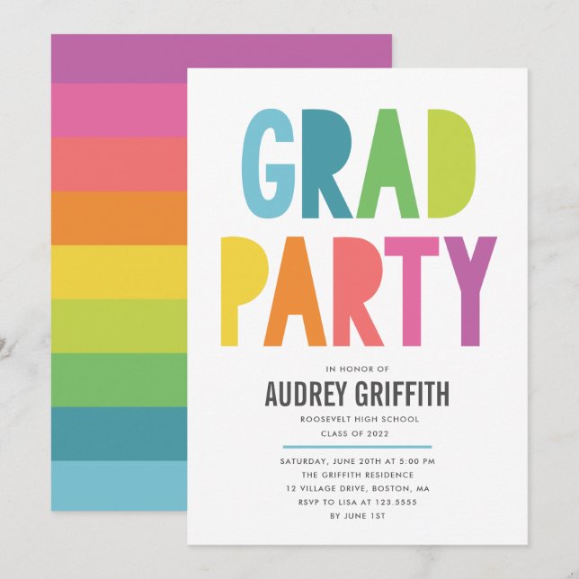 Bright Colourful Grad Party Invitation (Front/Back)
