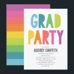 Bright Colourful Grad Party Invitation<br><div class="desc">Celebrate the special graduate with this chic and modern graduation party invitation. Featuring bright rainbow typography. Select a die cut shape,  textured paper and/or ultra-thick paper for that extra special custom invitation.</div>