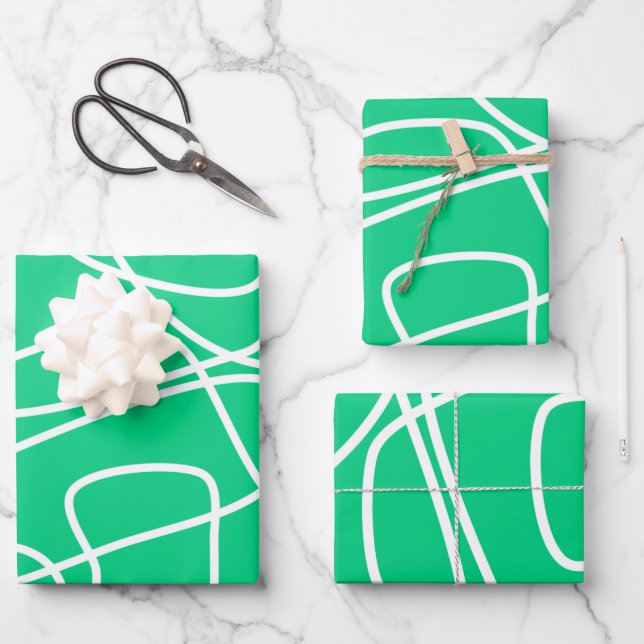 Bright Colourful Green Abstract Modern Lines Desig Wrapping Paper Sheet (Front)