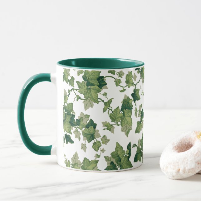Bright Colourful Green Climbing Ivy Mug (With Donut)