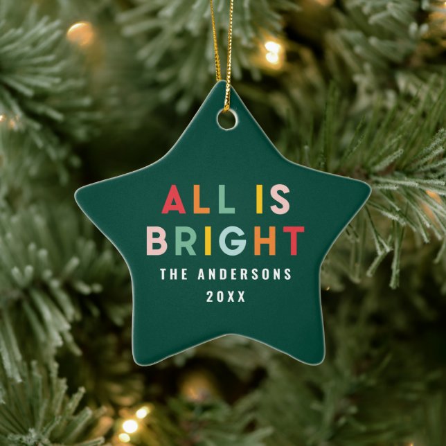 Bright colourful green fun modern Christmas family Ceramic Ornament (Tree)