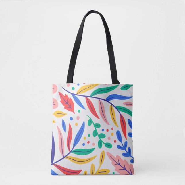 Bright Colourful Hand drawn Leaves Tote Bag (Front)