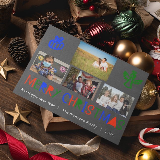 Bright Colourful Handwritten Photo Christmas Holiday Card (Creator Uploaded)