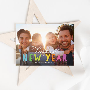 Bright Colourful Happiest New Year Photo Holiday Card