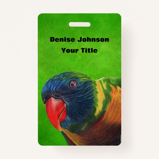 Bright Colourful Head of Macaw Parrot on Green Badge (Front)