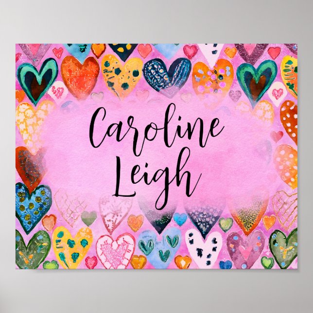 Bright Colourful Hearts Personalized Nursery  Poster (Front)