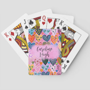 Bright Colourful Hearts Personalized Teen School Playing Cards