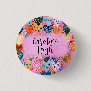 Bright Colourful Hearts Personalized Teen Teenager 1 Inch Round Button